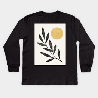 Leaf Sun - Gold Black Kids Long Sleeve T-Shirt